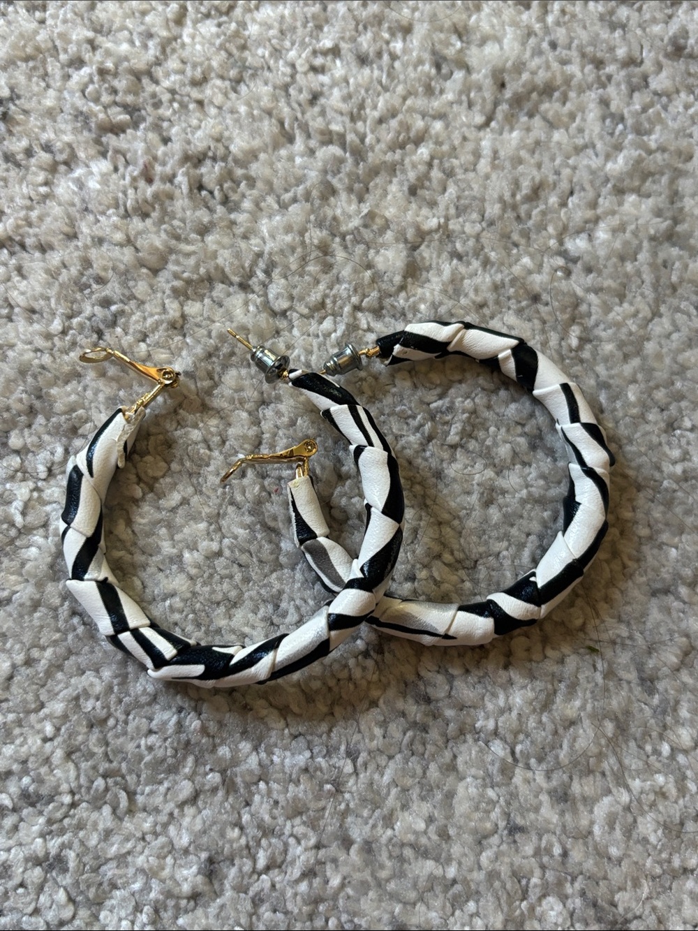 3/$20 - Black & White Braided Hoop Fashion Earrings